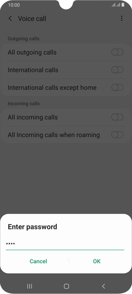 Key in your barring password and press OK.