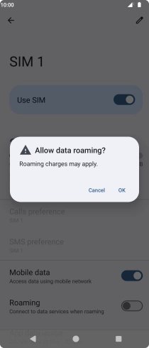 If you turn on data roaming, press OK.