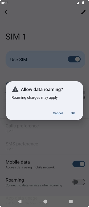 If you turn on data roaming, press OK.