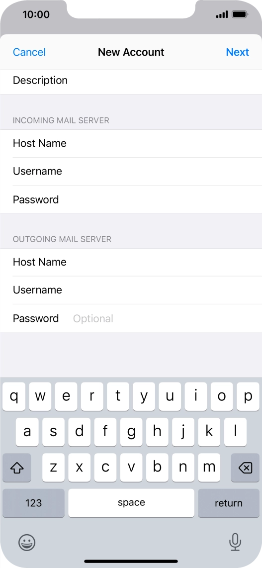 Press Password and key in the password for your email account.