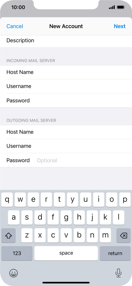 Press Password and key in the password for your email account.