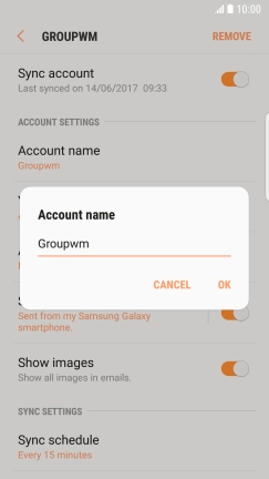 Key in the required name for the email account and press OK.