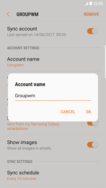 Key in the required name for the email account and press OK.