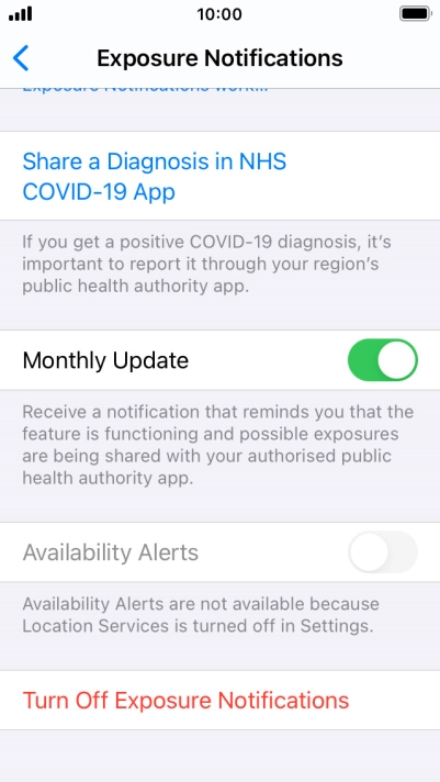 Press Turn Off Exposure Notifications.