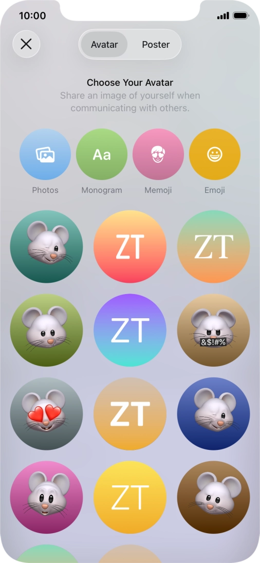 Press the required category and follow the instructions on the screen to select and save the required picture to your Contact Poster.