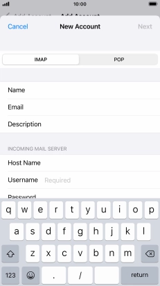 Press Username and key in the username for your email account.