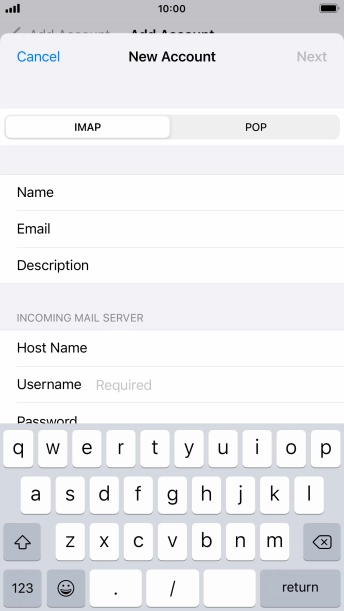 Press Username and key in the username for your email account.