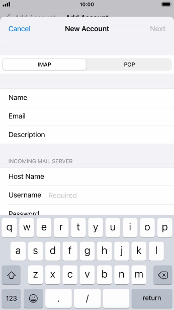 Press Username and key in the username for your email account.