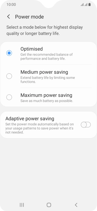 Press the required setting.