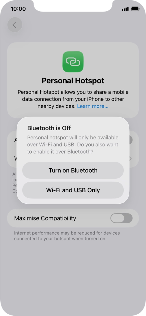 If Wi-Fi is turned on, press Wi-Fi and USB Only.