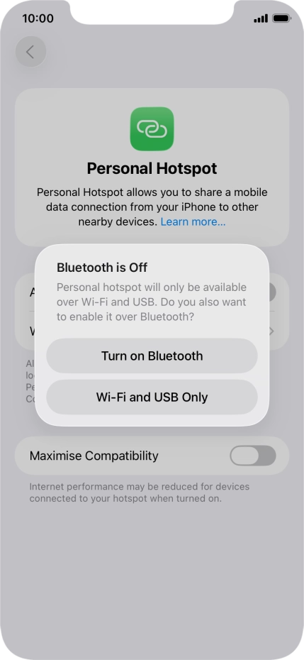 If Wi-Fi is turned on, press Wi-Fi and USB Only.