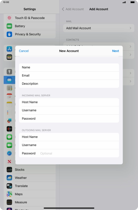 Press Password and key in the password for your email account.