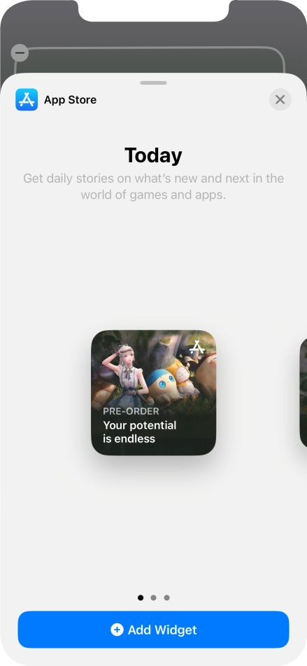 Slide your finger right or left on the screen to select the required widget size.