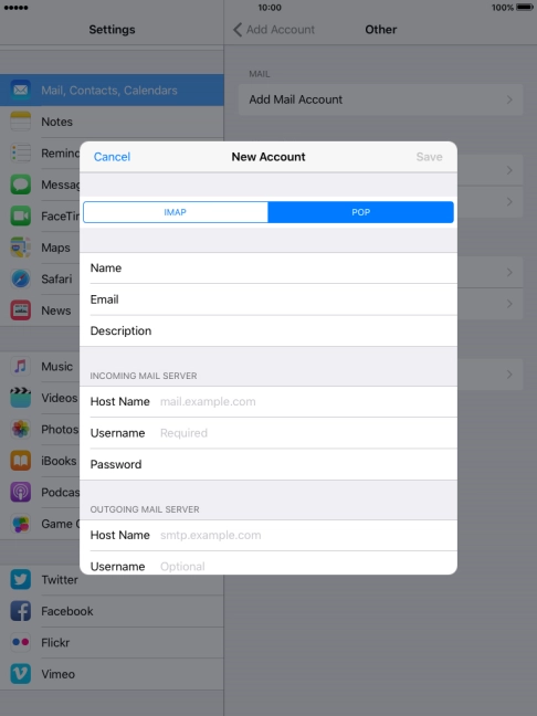 Press Host Name and key in the name of your email provider's incoming server.