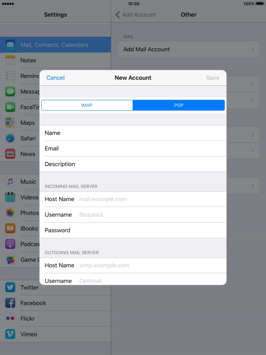 Press Host Name and key in the name of your email provider's incoming server.