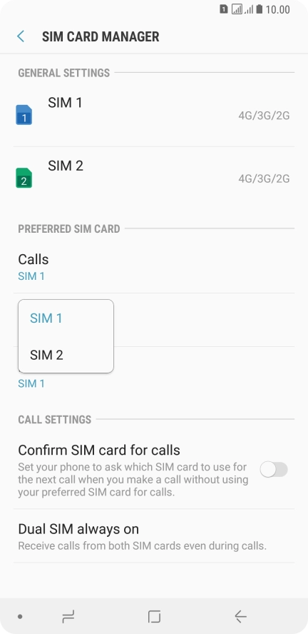 Press the required SIM.