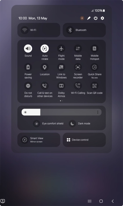 Press the flight mode icon to turn the function on or off.