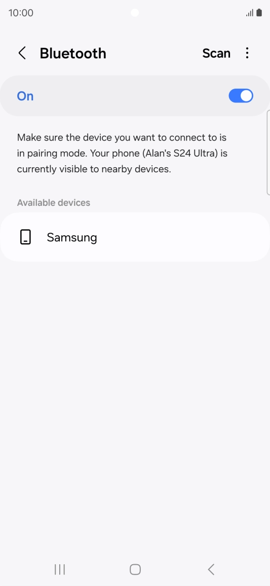 Press the required Bluetooth device and follow the instructions on the screen to pair the device with your phone.