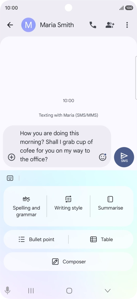 To check your text for grammatical and spelling errors, press Spelling and grammar and follow the instructions on the screen to use the function.