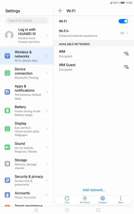 Press the required Wi-Fi network.