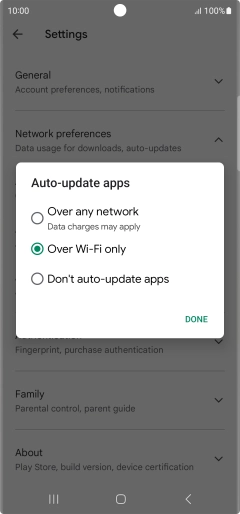 To turn on automatic update of apps using mobile network, press Over any network.