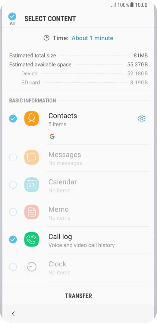 Press the required data types.