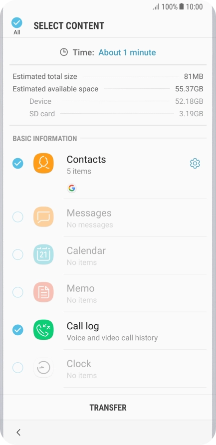 Press the required data types.