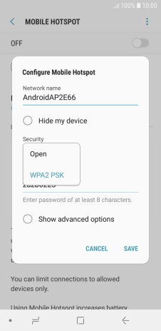 Press WPA2 PSK to password protect your Wi-Fi hotspot.
