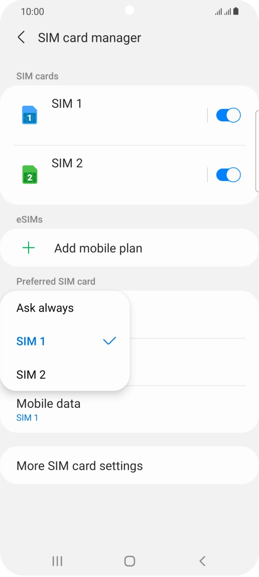 Press the required setting.