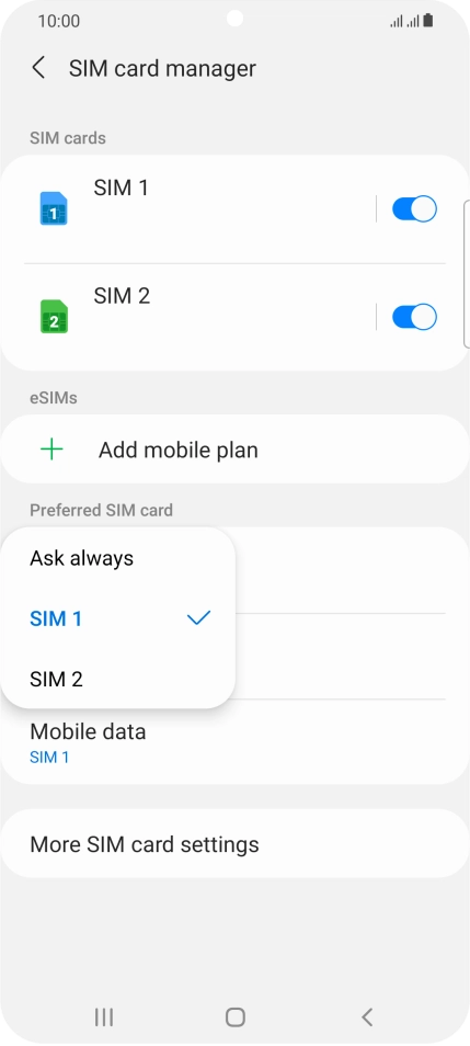 Press the required setting.