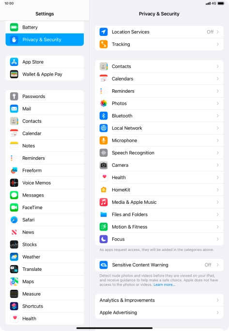 Press Location Services.