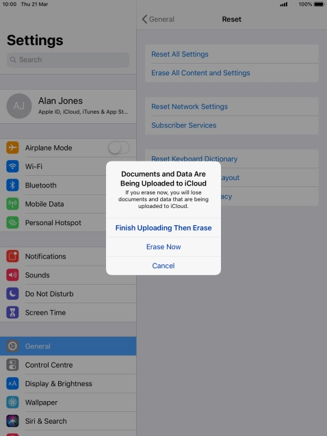 Press the required setting.