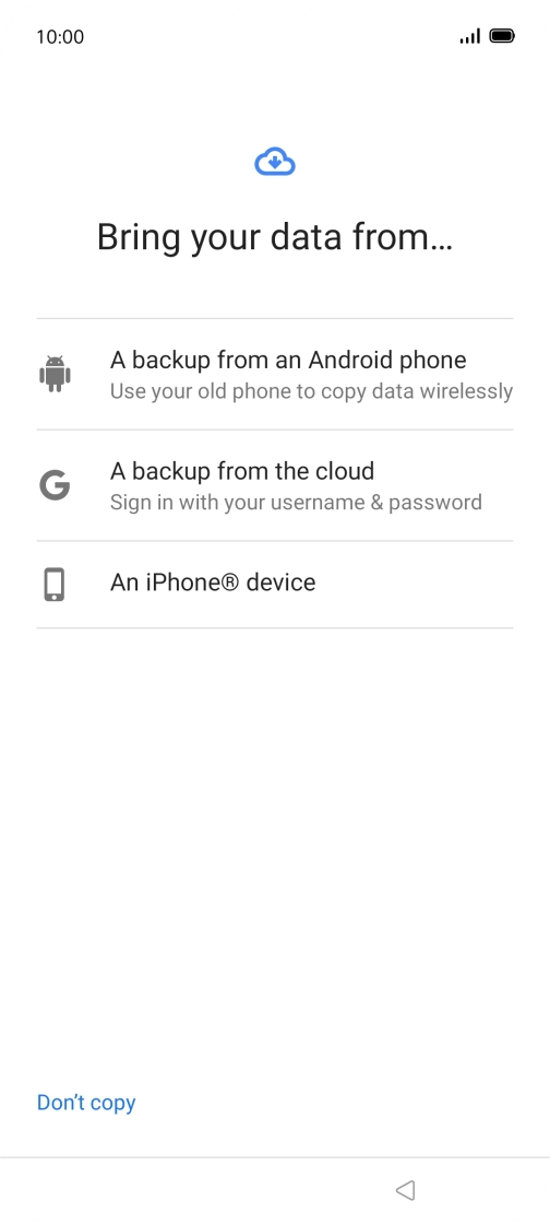 Press the required transfer method and follow the instructions on the screen to transfer content from another phone.