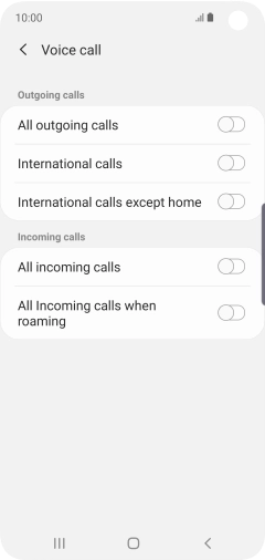 Press the indicator next to the required barring type to turn the function on or off.