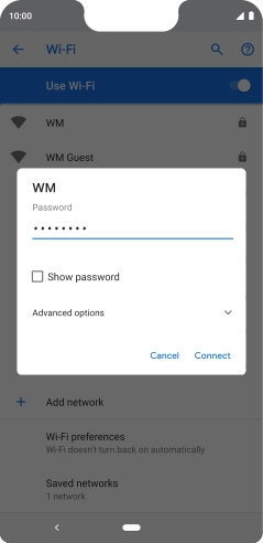 Key in the password for the Wi-Fi network and press Connect.