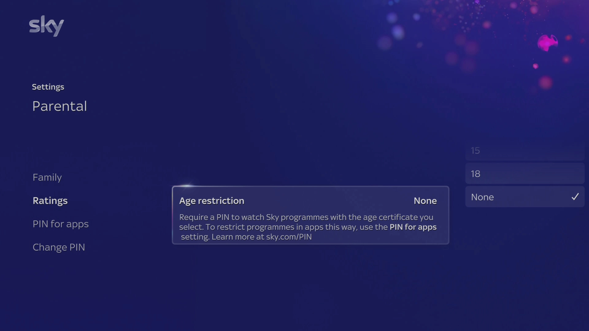 Select the required setting.