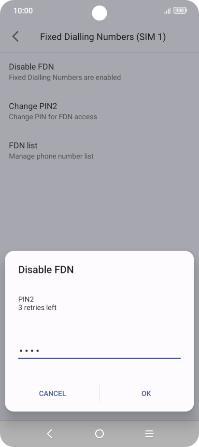 Key in your PIN2 and press OK. The default PIN2 is 0000.