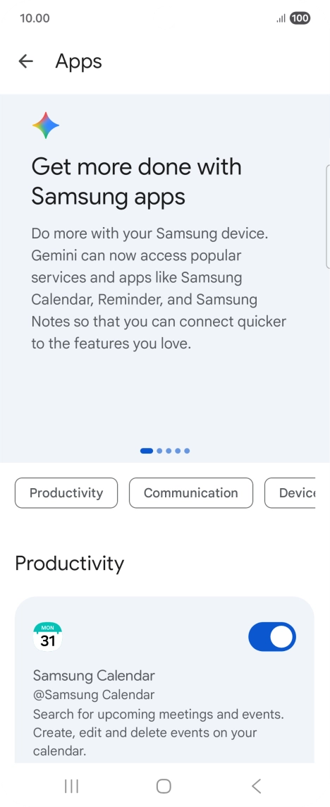 Press the indicator next to the required extension to turn on the function.