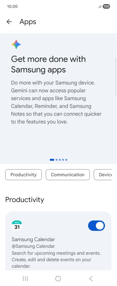 Press the indicator next to the required extension to turn on the function.