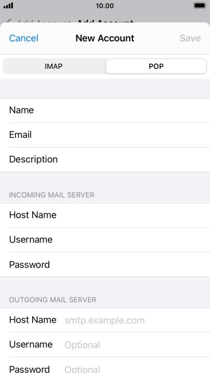 Press Host Name and key in the name of your email provider's outgoing server.