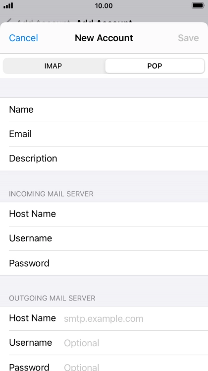 Press Host Name and key in the name of your email provider's outgoing server.