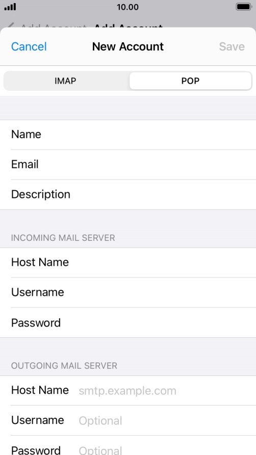 Press Host Name and key in the name of your email provider's outgoing server.