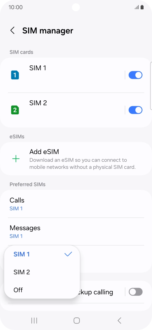 Press the required setting.