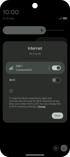 Press the indicator next to the mobile data icon to turn the function on or off.