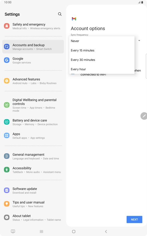 Press the required setting.