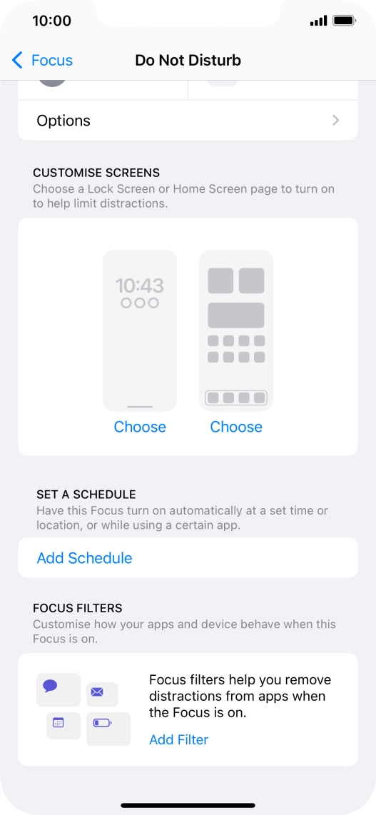 Press Add Schedule and follow the instructions on the screen to select settings for automatic activation of Do Not Disturb.