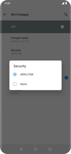 Press WPA2 PSK to password protect your Wi-Fi hotspot.