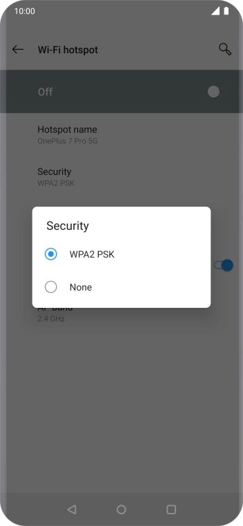 Press WPA2 PSK to password protect your Wi-Fi hotspot.