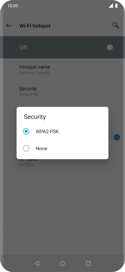 Press WPA2 PSK to password protect your Wi-Fi hotspot.