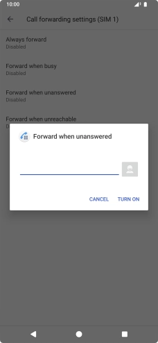 Key in +447953222222 and press TURN ON.
